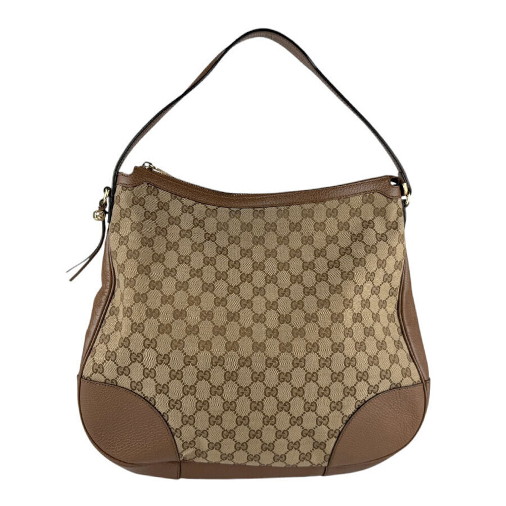 Gucci Abbey GG Canvas Leather Shoulder Bag Gold Brown